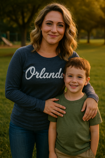 Alex Lee and her son, at a park.